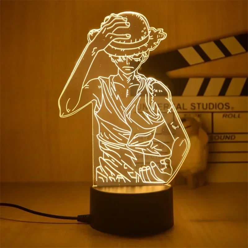 Luminária LED One Piece | Abajur Acrílico Anime com Luffy, Zoro, Chopper e Hancock | Decoração Quarto Infantil e Presente de Aniversário