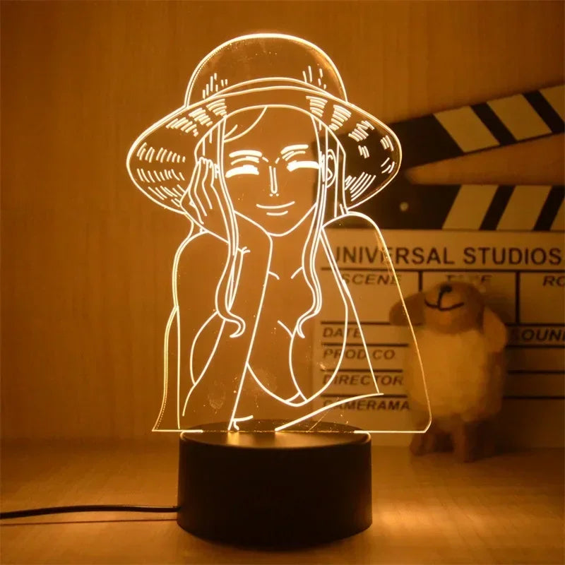 Luminária LED One Piece | Abajur Acrílico Anime com Luffy, Zoro, Chopper e Hancock | Decoração Quarto Infantil e Presente de Aniversário