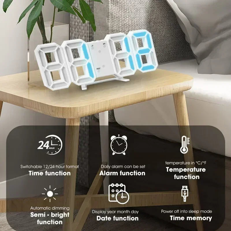 Relógio de Parede LED 3D Moderno com Data e Hora