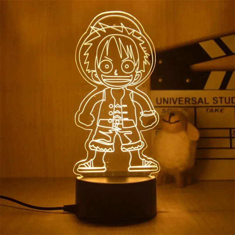 Luminária LED One Piece | Abajur Acrílico Anime com Luffy, Zoro, Chopper e Hancock | Decoração Quarto Infantil e Presente de Aniversário