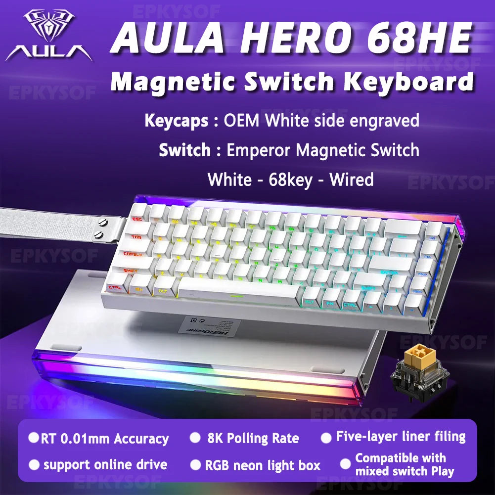 Teclado Mecânico AULA HERO 68HE RGB Gamer 8K
