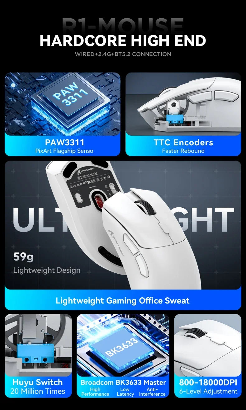 Mouse Gamer Attack Shark R1 Wireless RGB