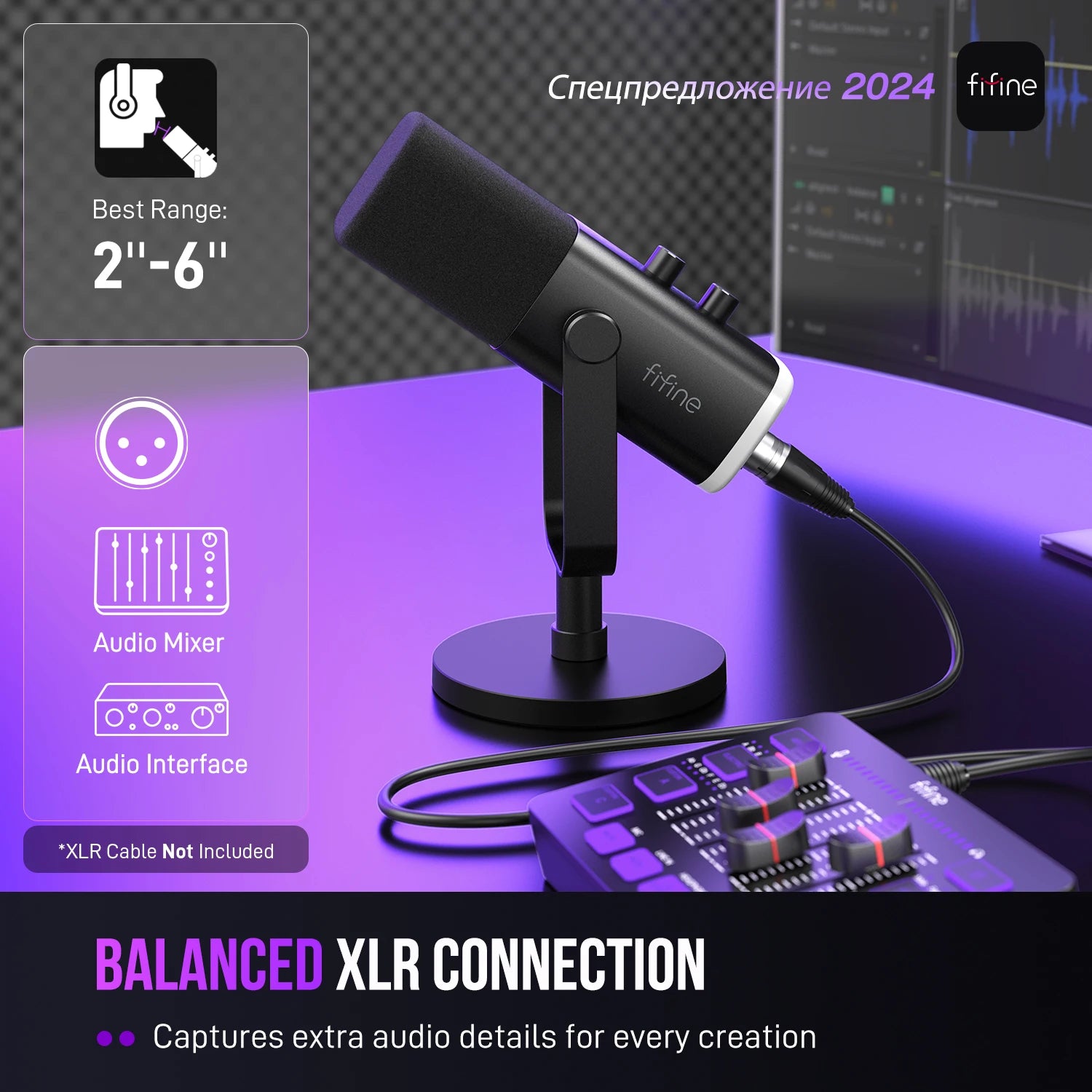 Microfone FIFINE AM8 USB/XLR com RGB e Monitoramento de Áudio