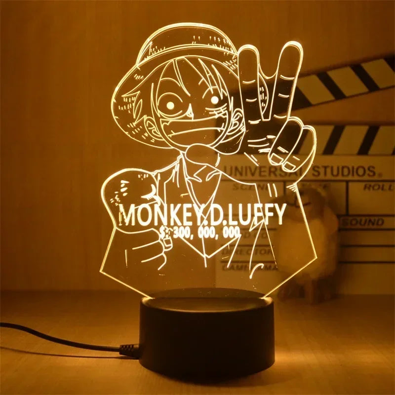 Luminária LED One Piece | Abajur Acrílico Anime com Luffy, Zoro, Chopper e Hancock | Decoração Quarto Infantil e Presente de Aniversário