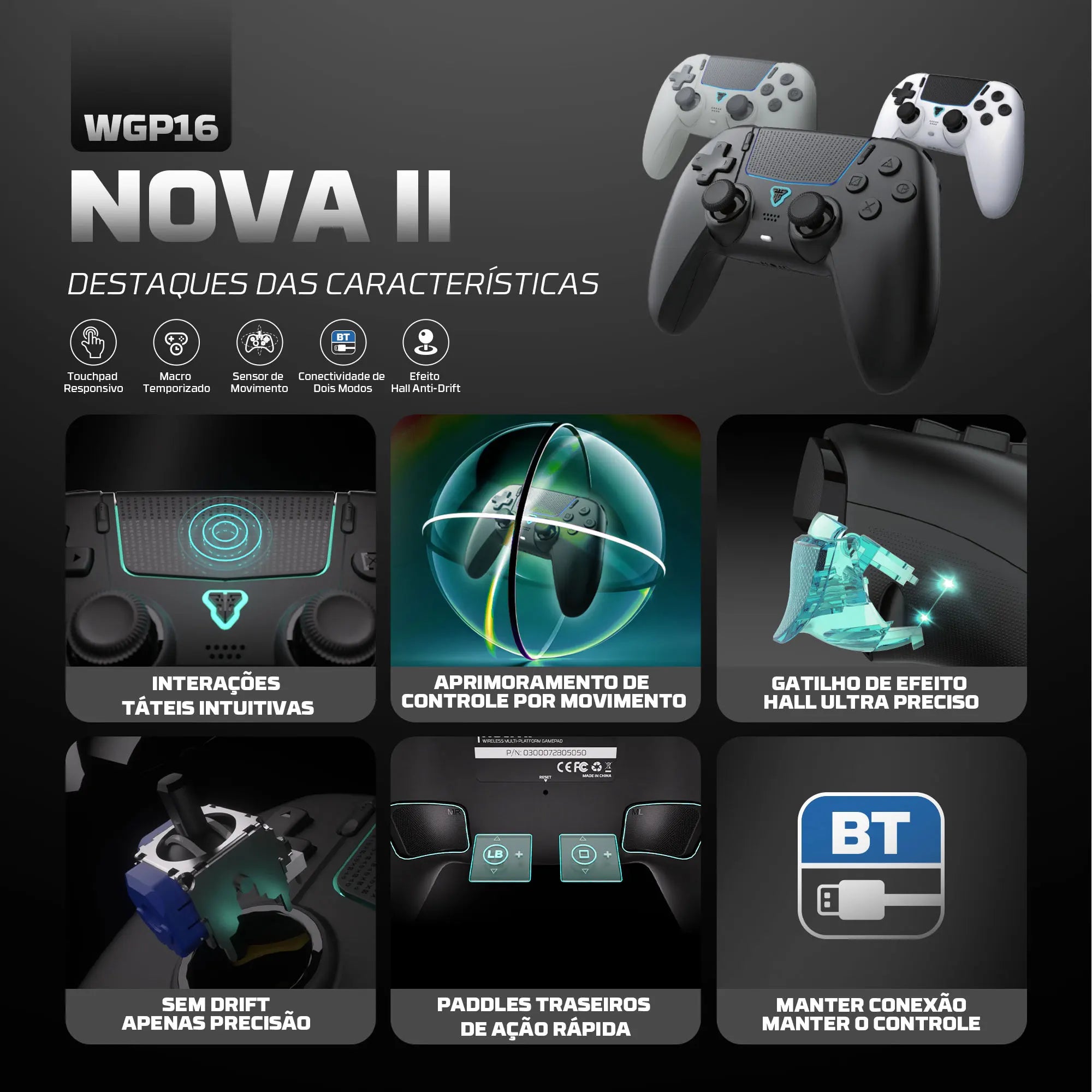 Controle Wireless FANTECH NOVA II para PC, PS4 e Switch