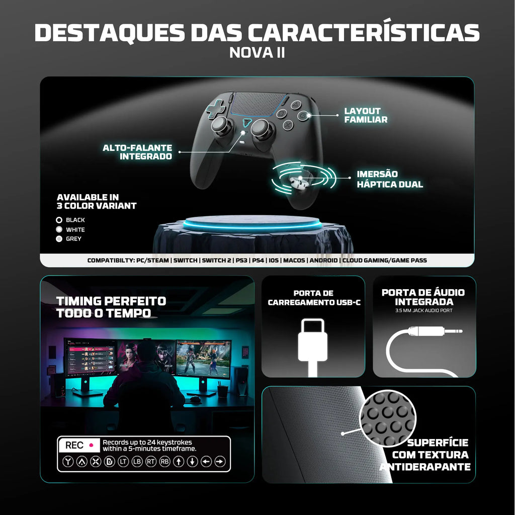 Controle Wireless FANTECH NOVA II para PC, PS4 e Switch
