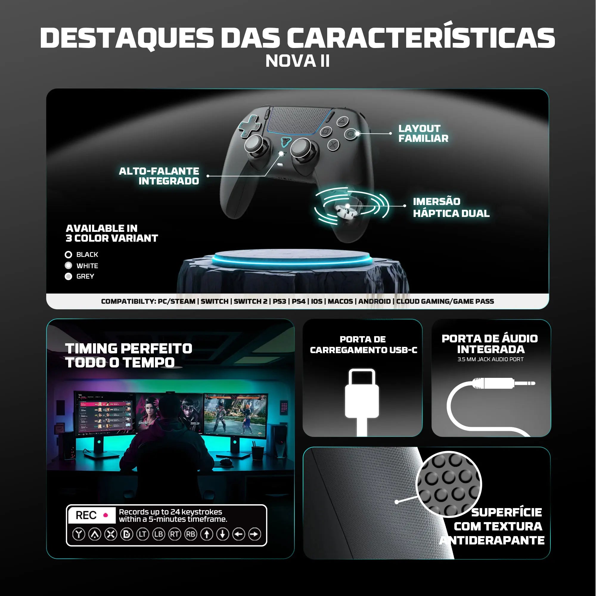 Controle Wireless FANTECH NOVA II para PC, PS4 e Switch