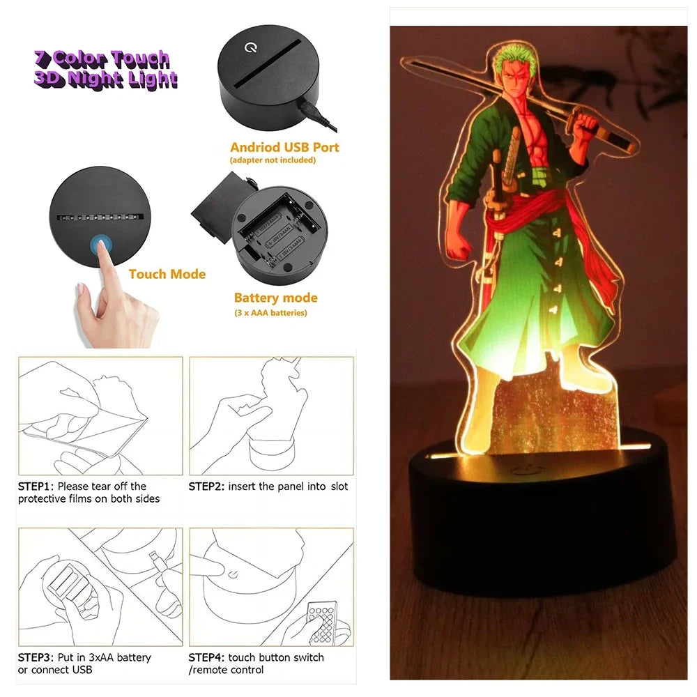 One Piece Luffy & Zoro 3D LED Lamp Action Figures – Anime PVC Collection Model Gift