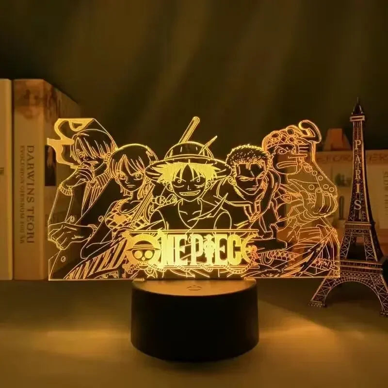 Luminária LED One Piece | Abajur Acrílico Anime com Luffy, Zoro, Chopper e Hancock | Decoração Quarto Infantil e Presente de Aniversário