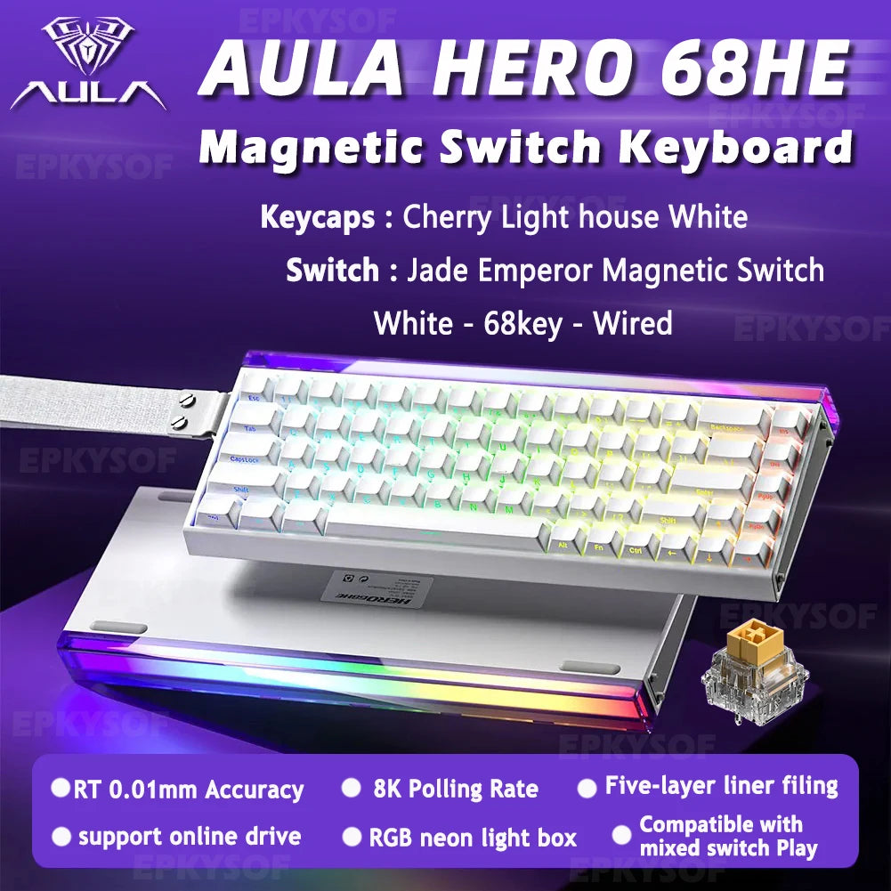 Teclado Mecânico AULA HERO 68HE RGB Gamer 8K
