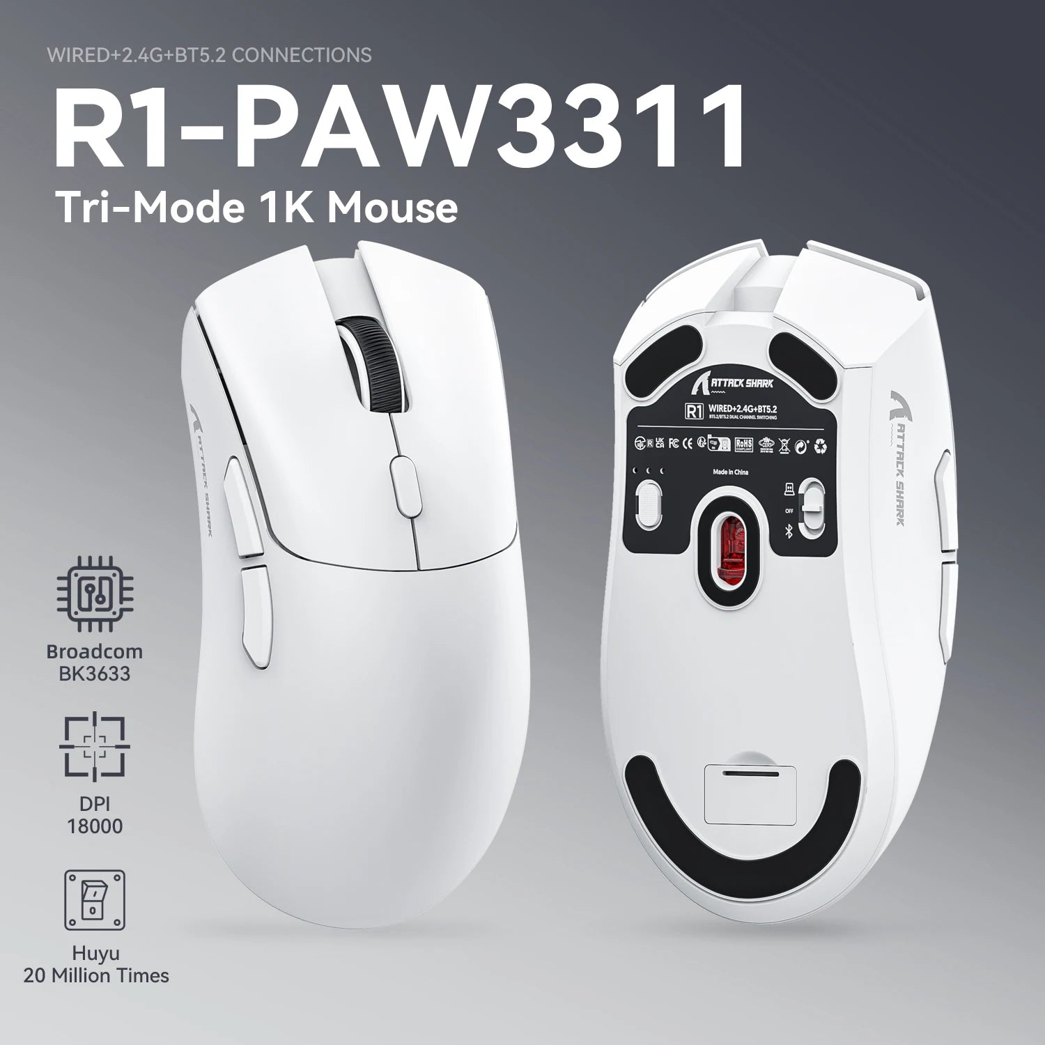 Mouse Gamer Attack Shark R1 Wireless RGB