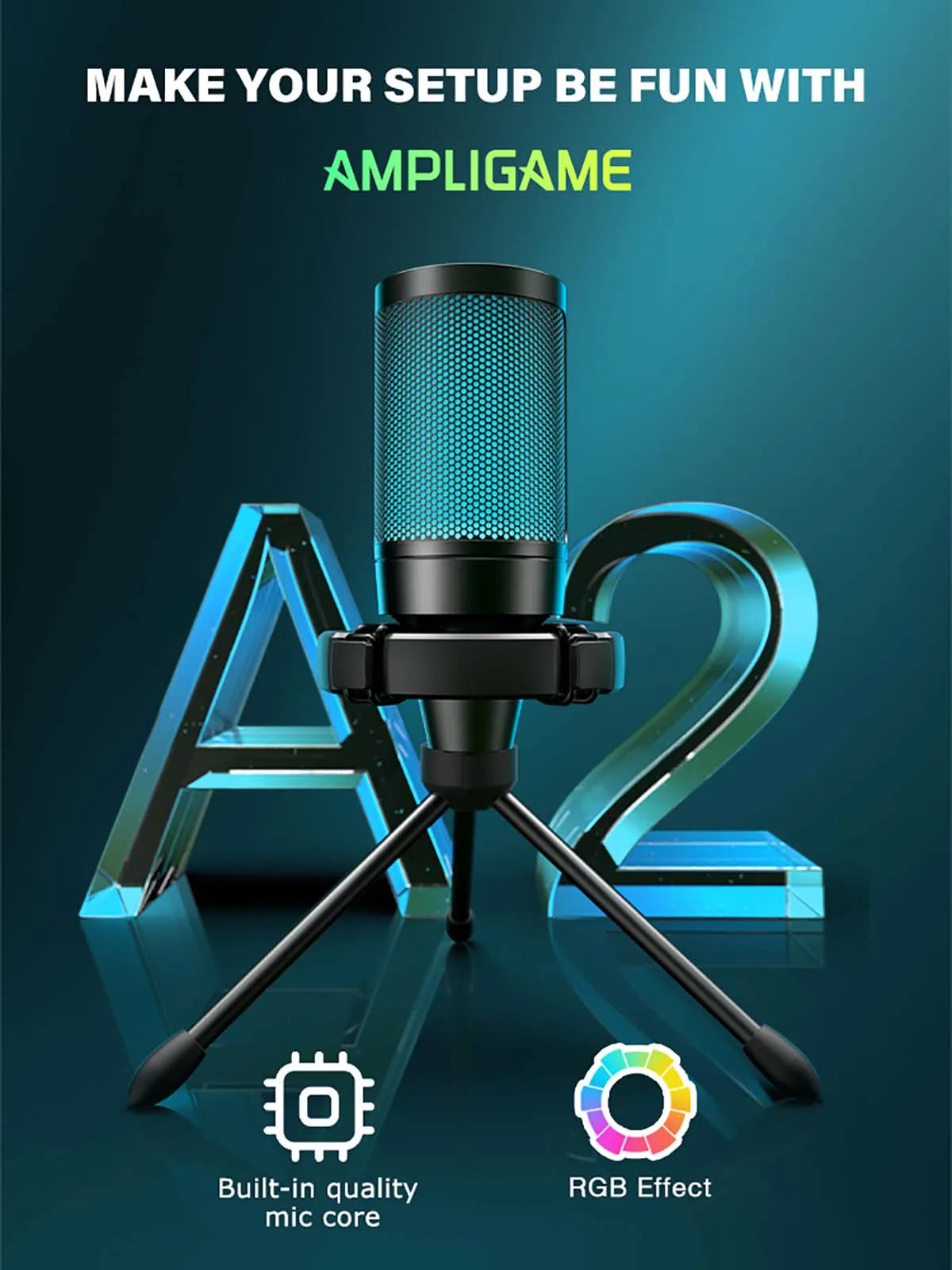 Microfone Condensador FIFINE AmpliGame A2 RGB para Streaming