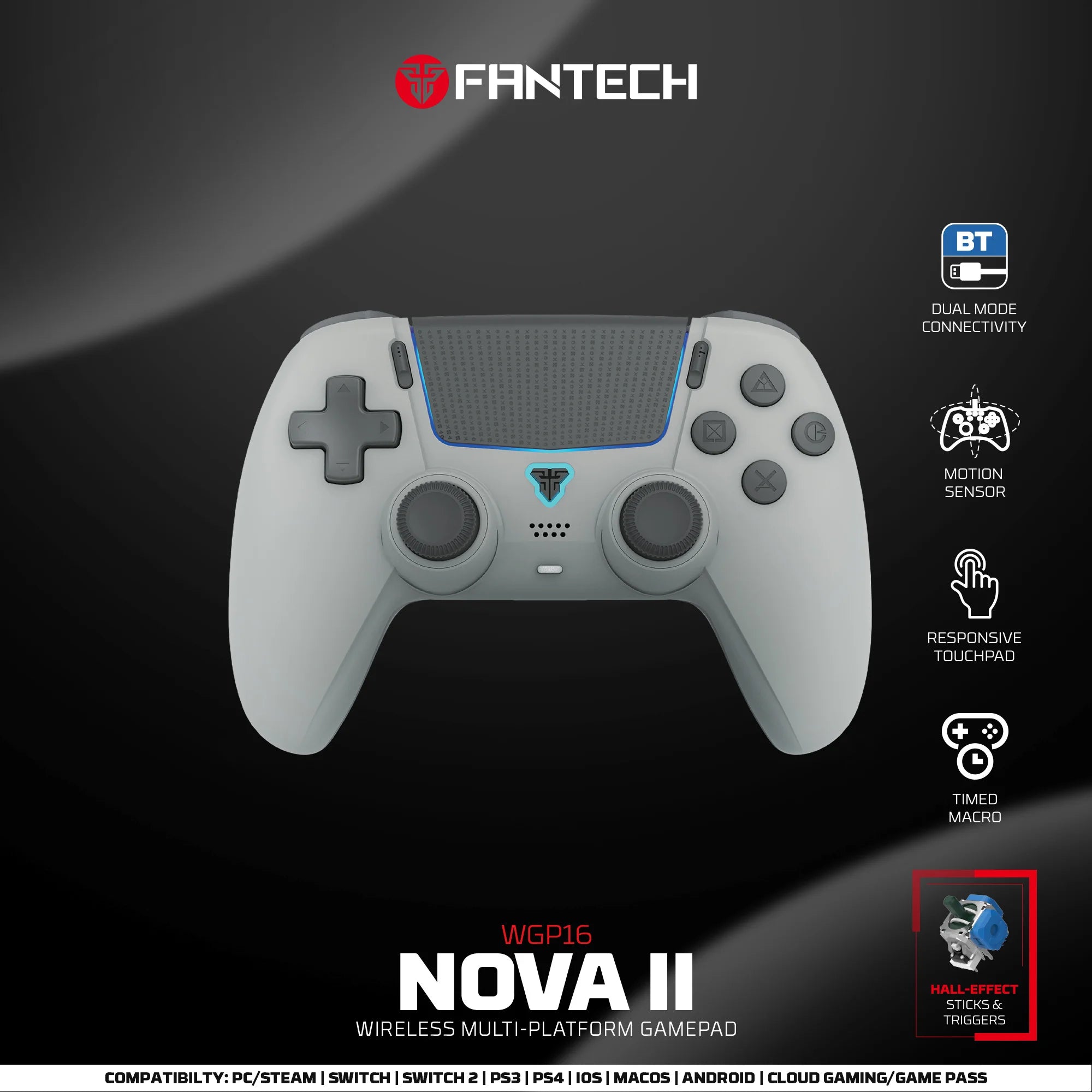 Controle Wireless FANTECH NOVA II para PC, PS4 e Switch