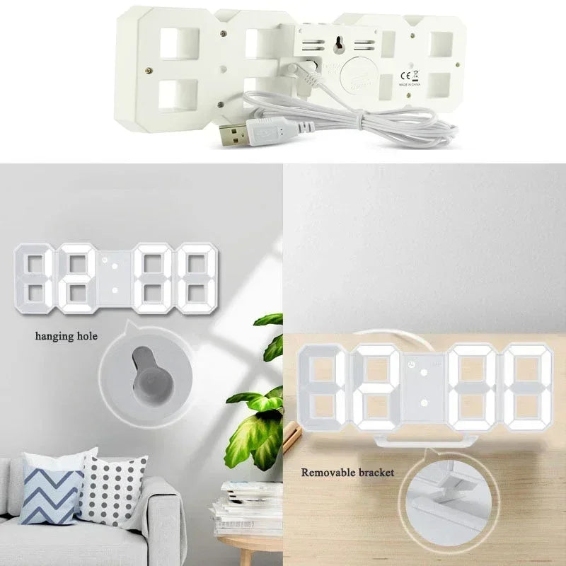 Relógio de Parede LED 3D Moderno com Data e Hora