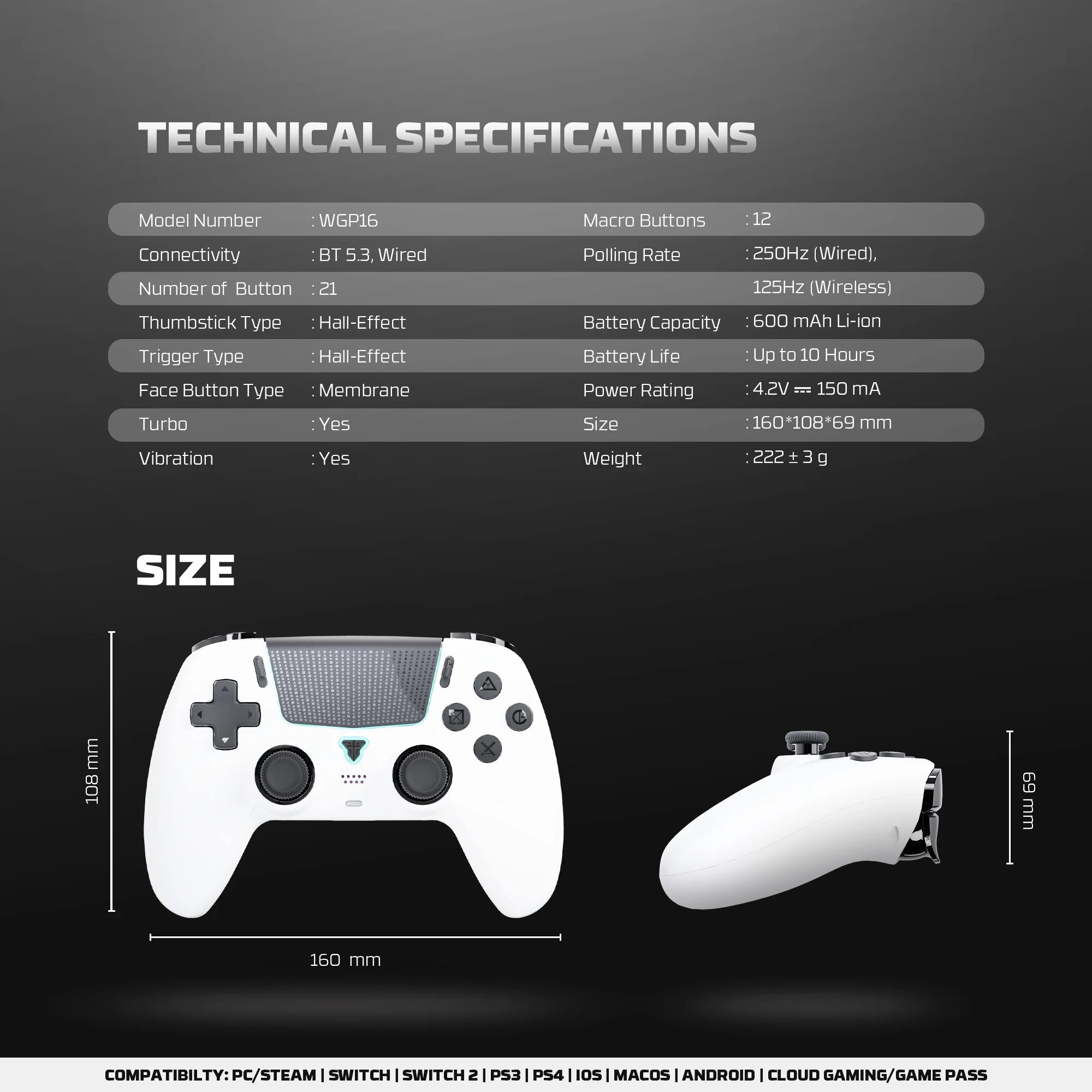Controle Wireless FANTECH NOVA II para PC, PS4 e Switch