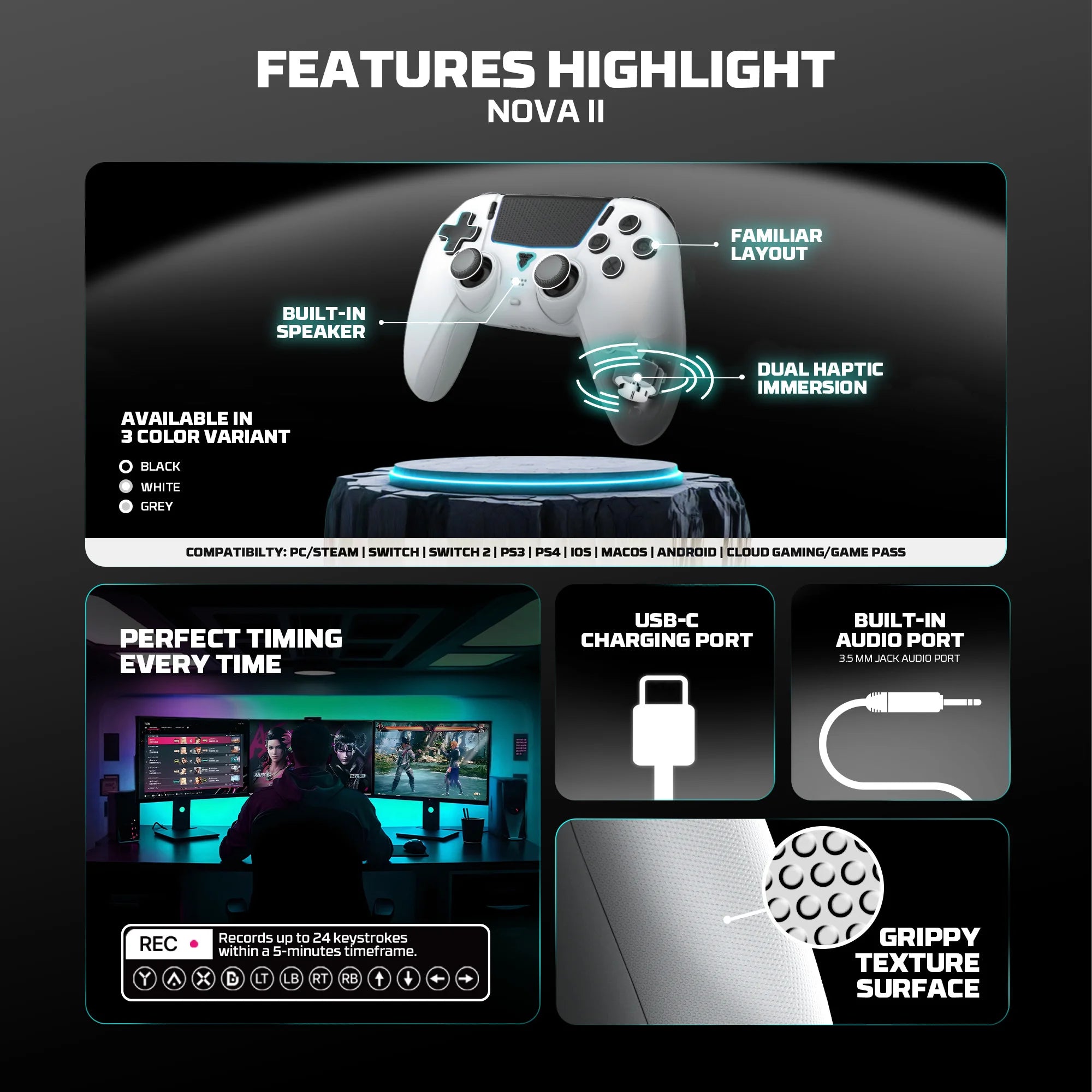 Controle Wireless FANTECH NOVA II para PC, PS4 e Switch