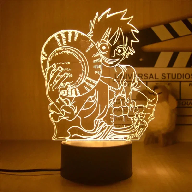 Luminária LED One Piece | Abajur Acrílico Anime com Luffy, Zoro, Chopper e Hancock | Decoração Quarto Infantil e Presente de Aniversário