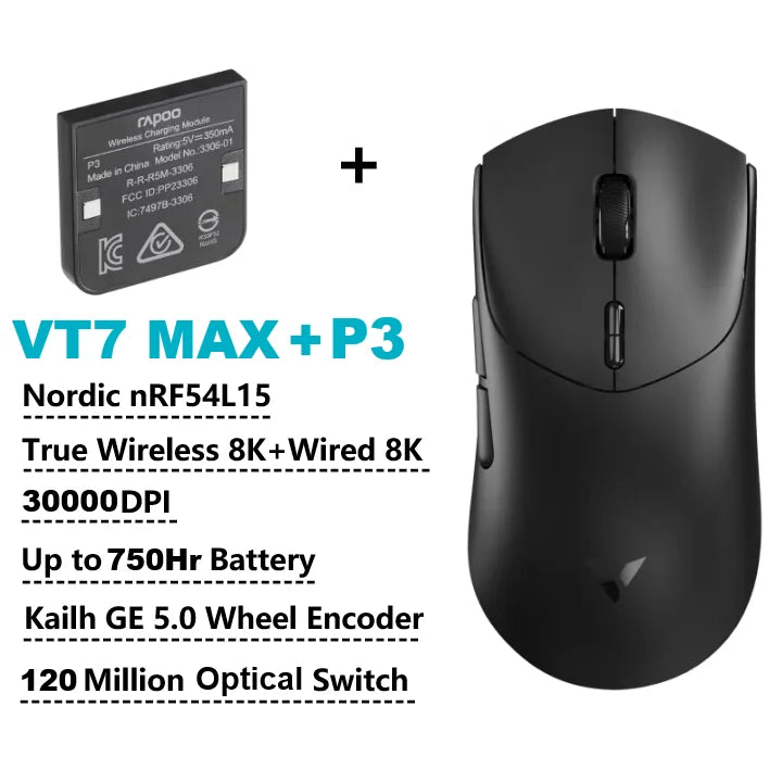Rapoo VT7 MAX Mouse Gamer Wireless 8K de Alta Performance