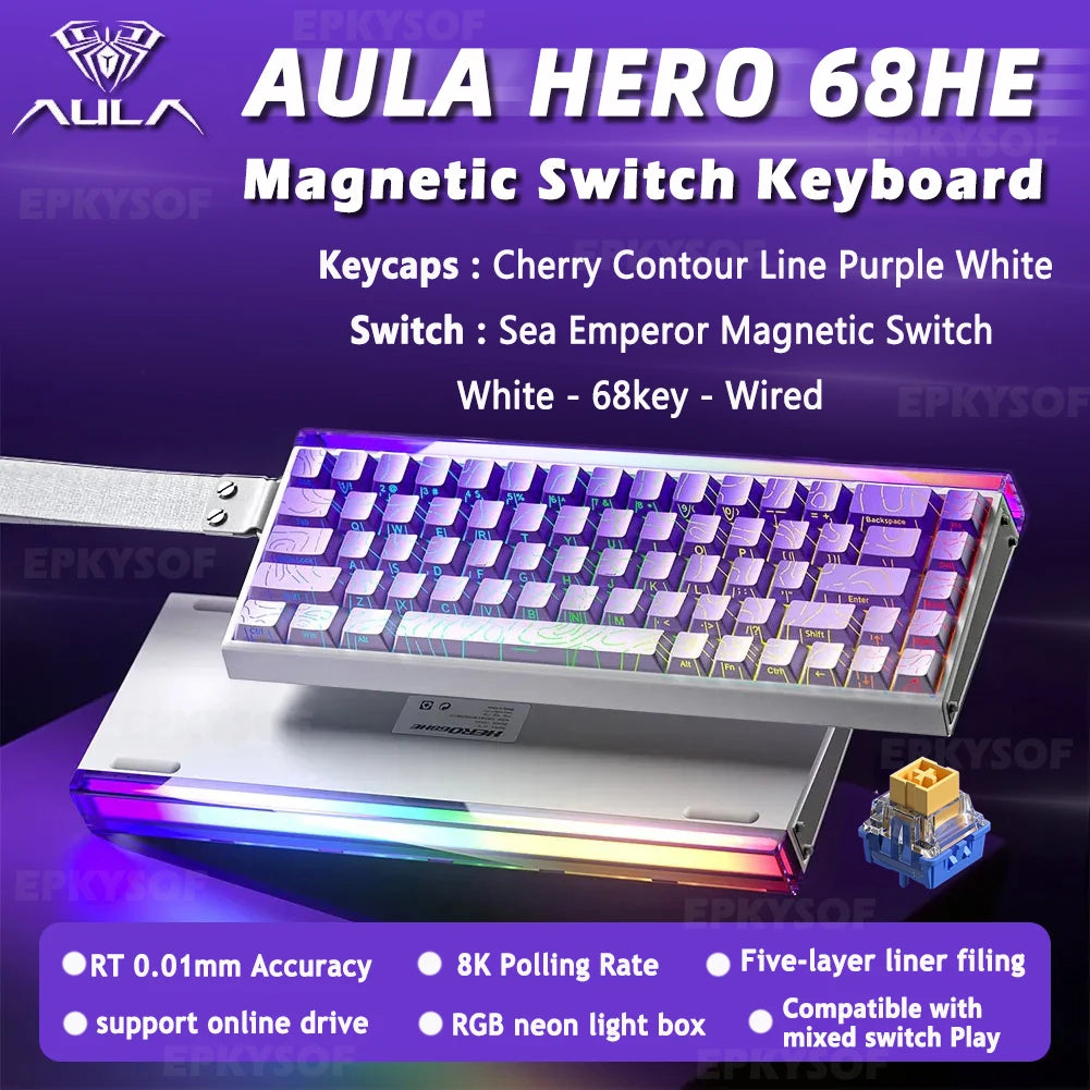 Teclado Mecânico AULA HERO 68HE RGB Gamer 8K