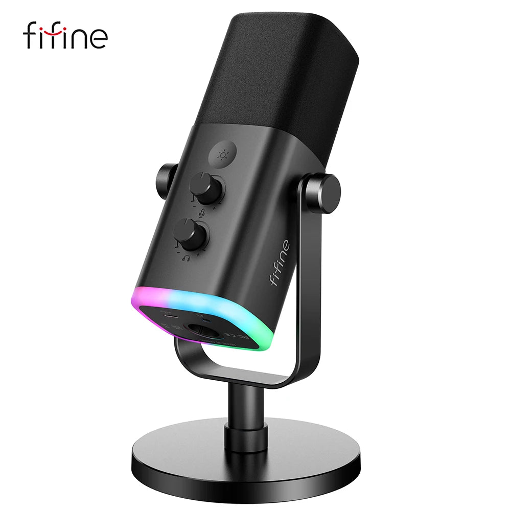 Microfone FIFINE AM8 USB/XLR com RGB e Monitoramento de Áudio
