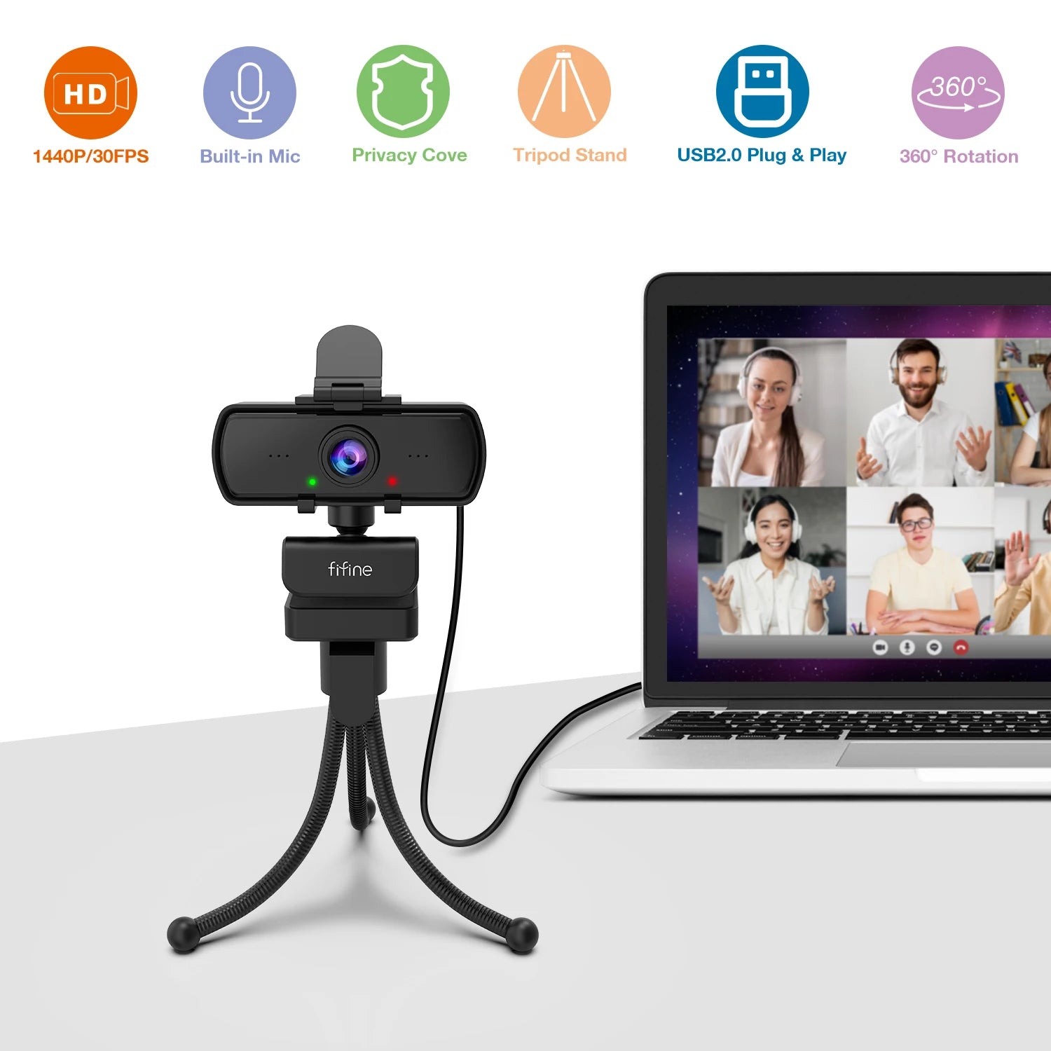 Webcam FIFINE K420 1440p com Microfone Integrado