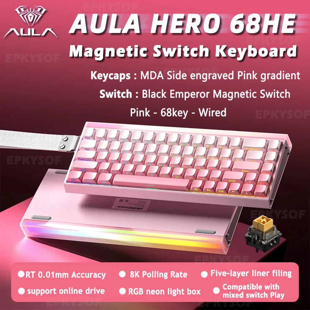 Teclado Mecânico AULA HERO 68HE RGB Gamer 8K