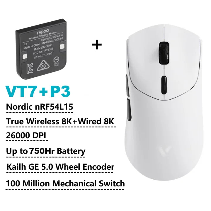 Rapoo VT7 MAX Mouse Gamer Wireless 8K de Alta Performance