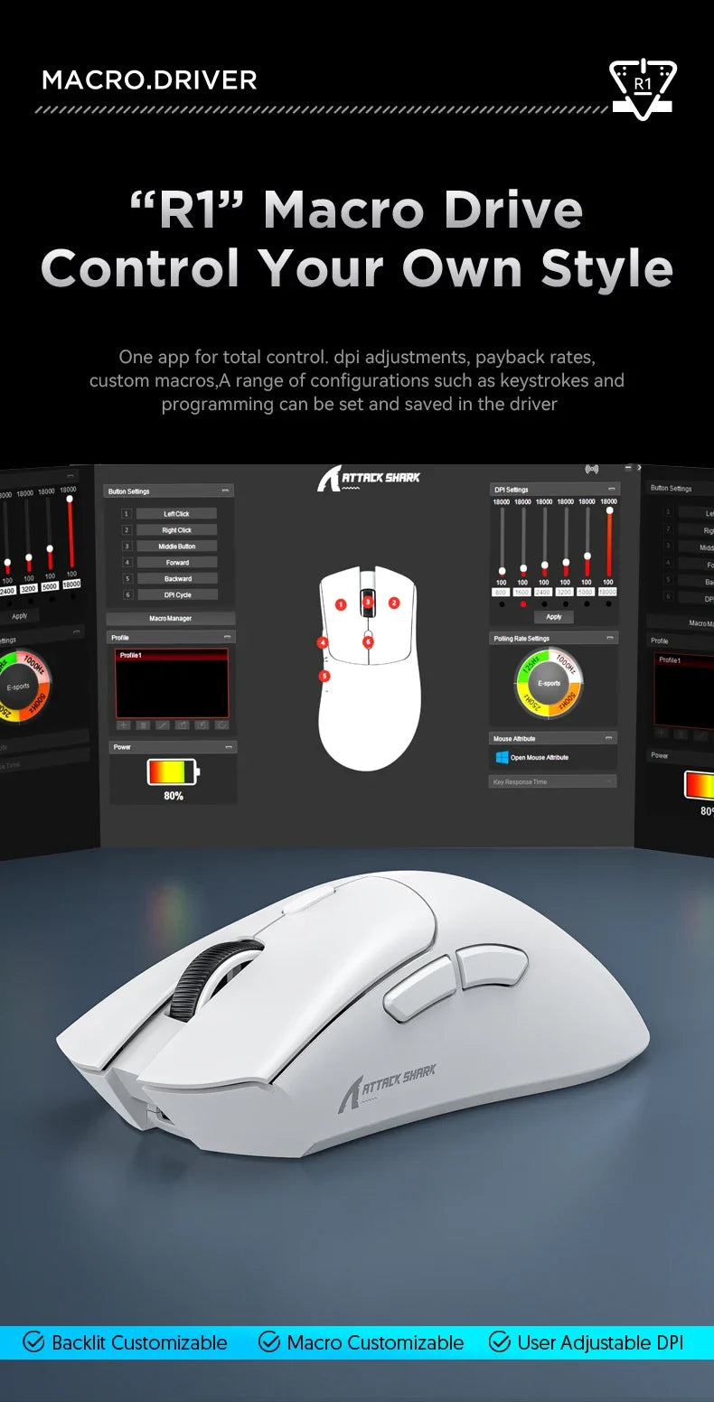 Mouse Gamer Attack Shark R1 Wireless RGB