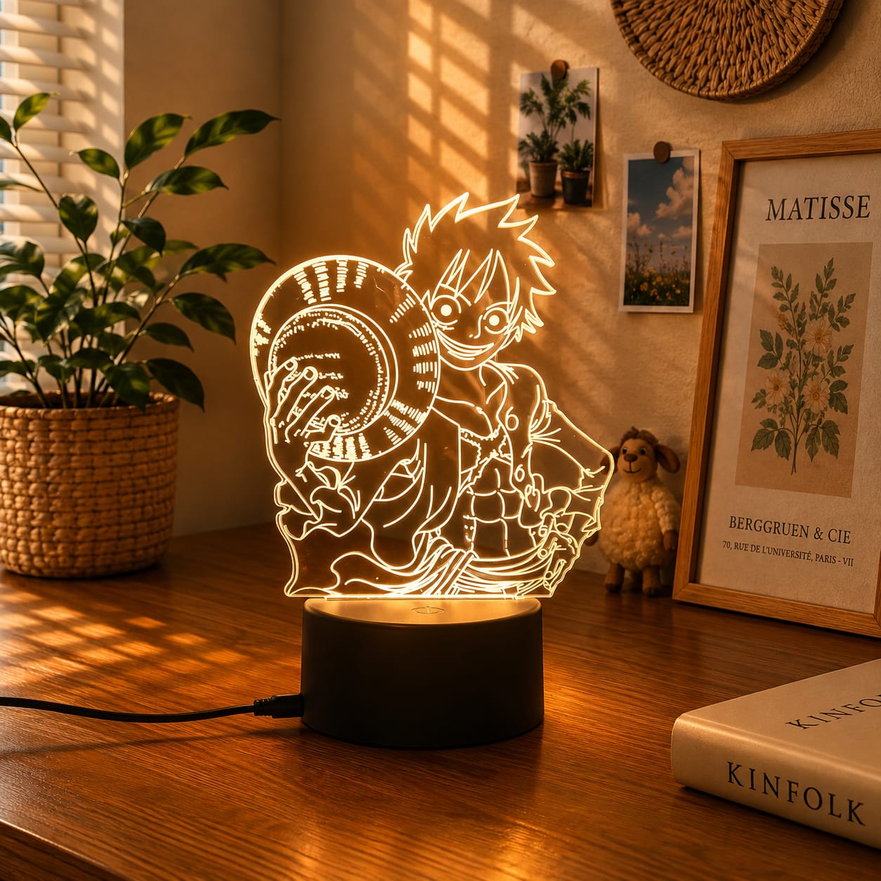Luminária LED One Piece | Abajur Acrílico Anime com Luffy, Zoro, Chopper e Hancock | Decoração Quarto Infantil e Presente de Aniversário