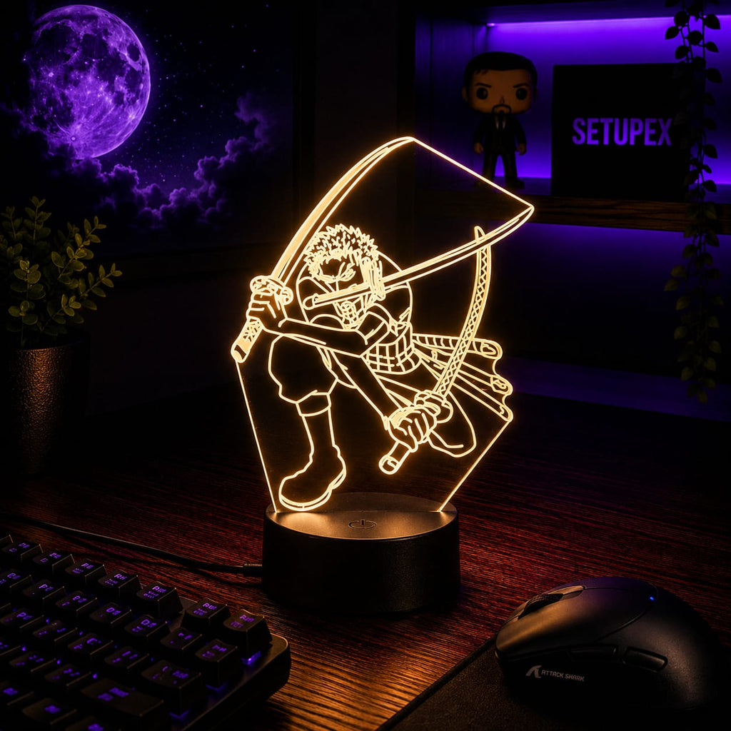 Luminária LED One Piece | Abajur Acrílico Anime com Luffy, Zoro, Chopper e Hancock | Decoração Quarto Infantil e Presente de Aniversário
