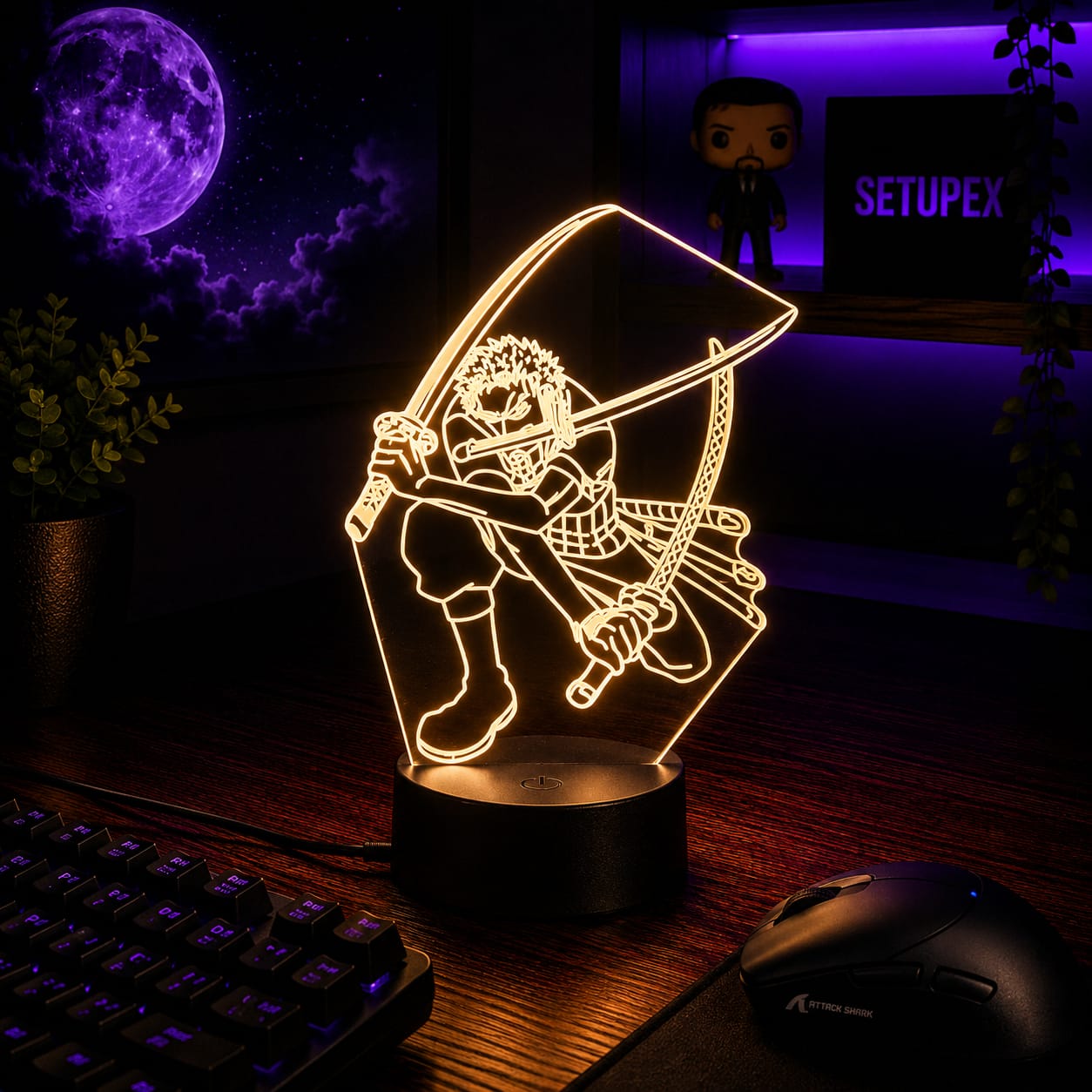 Luminária LED One Piece | Abajur Acrílico Anime com Luffy, Zoro, Chopper e Hancock | Decoração Quarto Infantil e Presente de Aniversário
