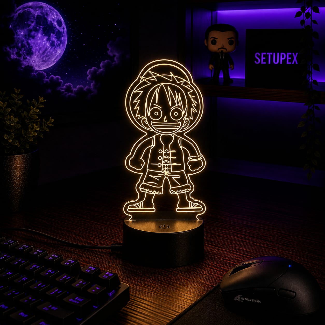 Luminária LED One Piece | Abajur Acrílico Anime com Luffy, Zoro, Chopper e Hancock | Decoração Quarto Infantil e Presente de Aniversário