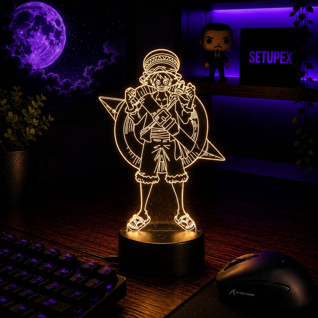 Luminária LED One Piece | Abajur Acrílico Anime com Luffy, Zoro, Chopper e Hancock | Decoração Quarto Infantil e Presente de Aniversário