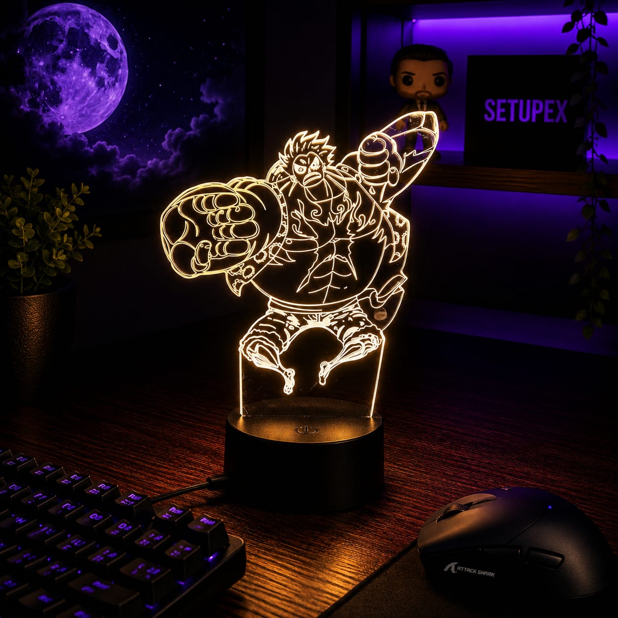 Luminária LED One Piece | Abajur Acrílico Anime com Luffy, Zoro, Chopper e Hancock | Decoração Quarto Infantil e Presente de Aniversário