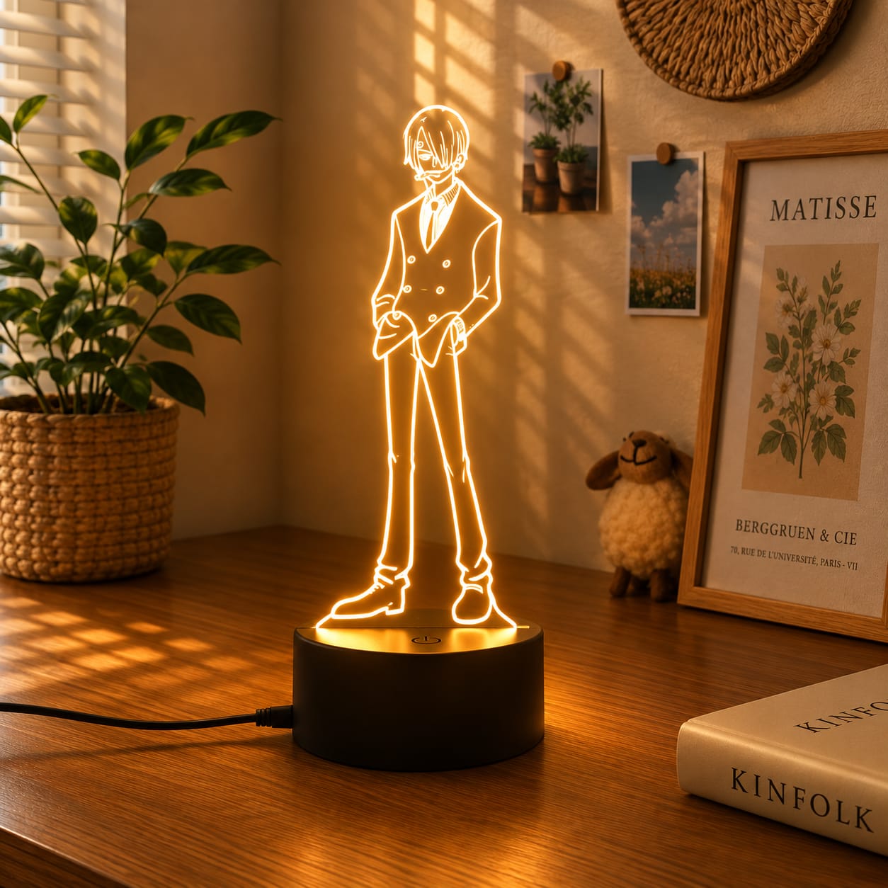 Luminária LED One Piece | Abajur Acrílico Anime com Luffy, Zoro, Chopper e Hancock | Decoração Quarto Infantil e Presente de Aniversário