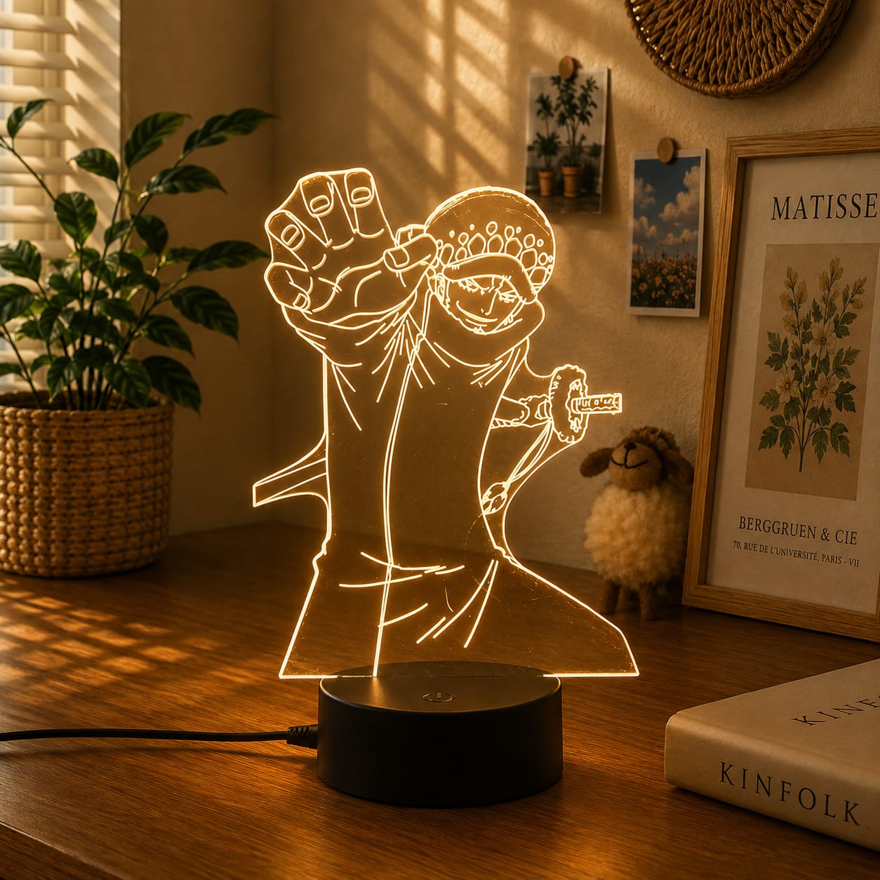 Luminária LED One Piece | Abajur Acrílico Anime com Luffy, Zoro, Chopper e Hancock | Decoração Quarto Infantil e Presente de Aniversário