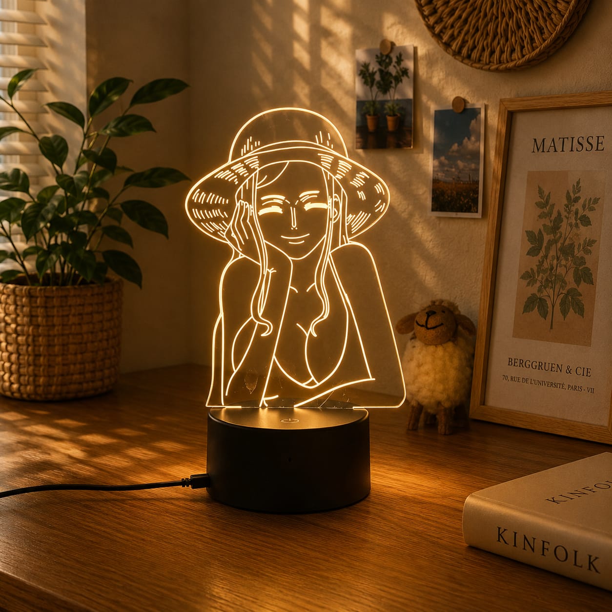 Luminária LED One Piece | Abajur Acrílico Anime com Luffy, Zoro, Chopper e Hancock | Decoração Quarto Infantil e Presente de Aniversário