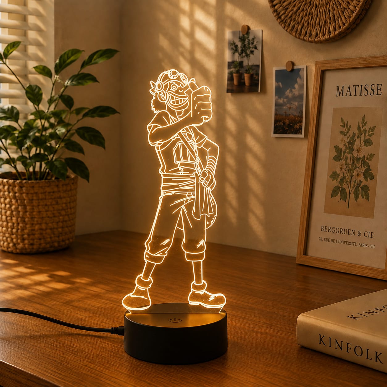Luminária LED One Piece | Abajur Acrílico Anime com Luffy, Zoro, Chopper e Hancock | Decoração Quarto Infantil e Presente de Aniversário