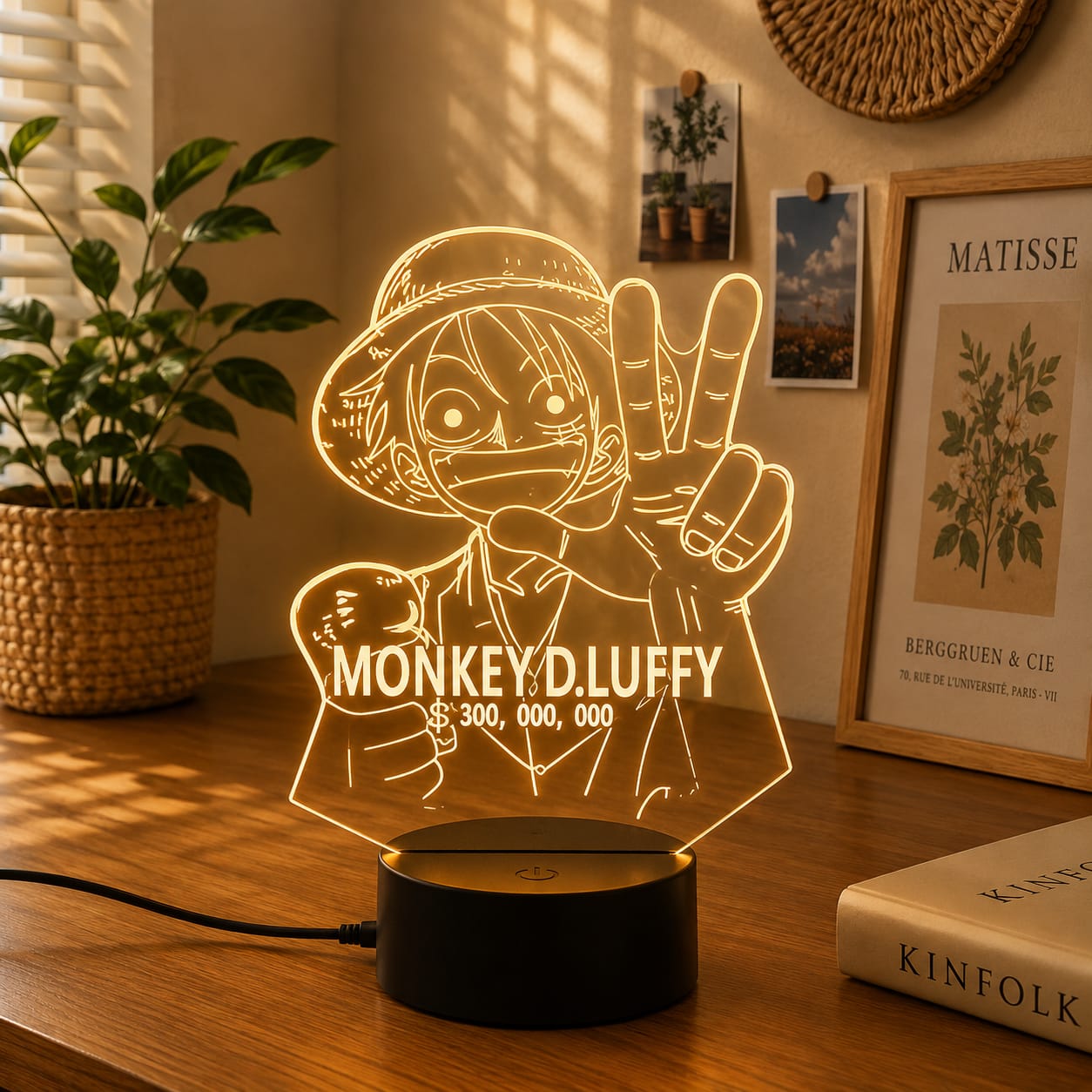Luminária LED One Piece | Abajur Acrílico Anime com Luffy, Zoro, Chopper e Hancock | Decoração Quarto Infantil e Presente de Aniversário
