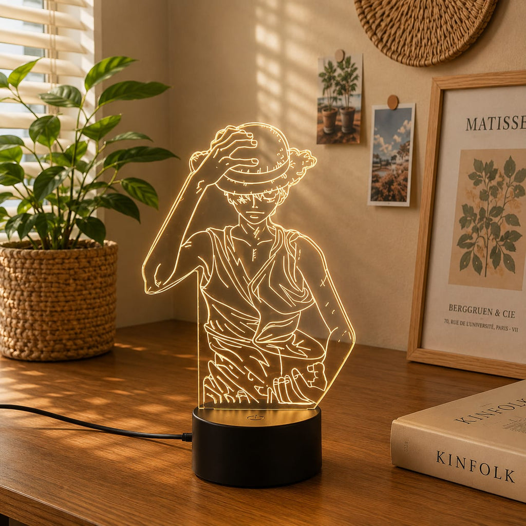 Luminária LED One Piece | Abajur Acrílico Anime com Luffy, Zoro, Chopper e Hancock | Decoração Quarto Infantil e Presente de Aniversário