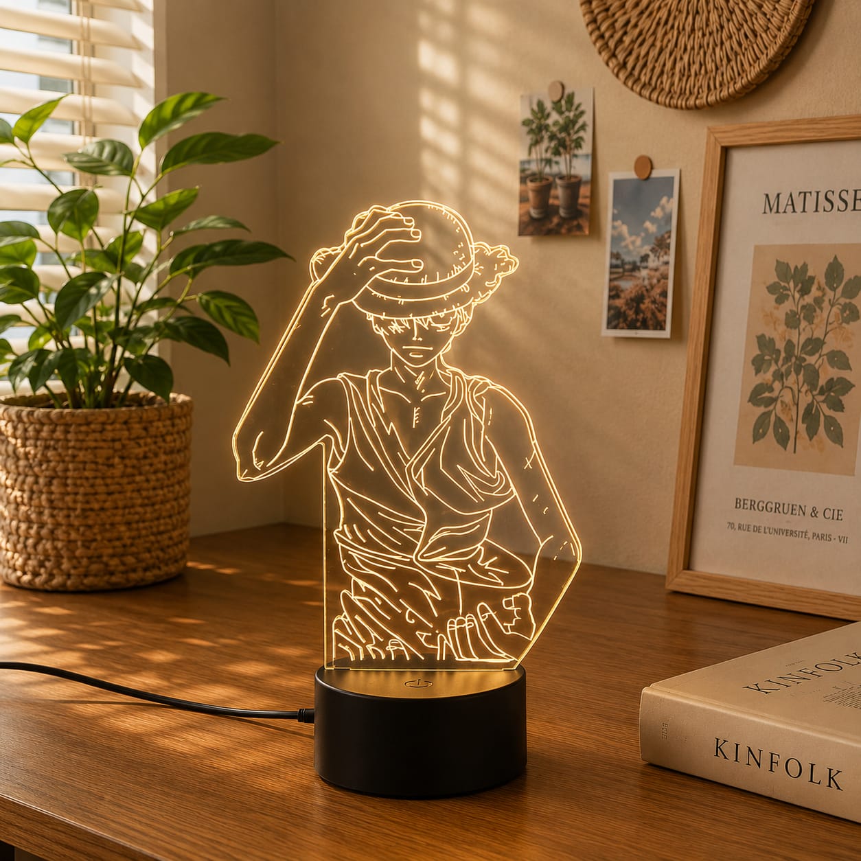 Luminária LED One Piece | Abajur Acrílico Anime com Luffy, Zoro, Chopper e Hancock | Decoração Quarto Infantil e Presente de Aniversário