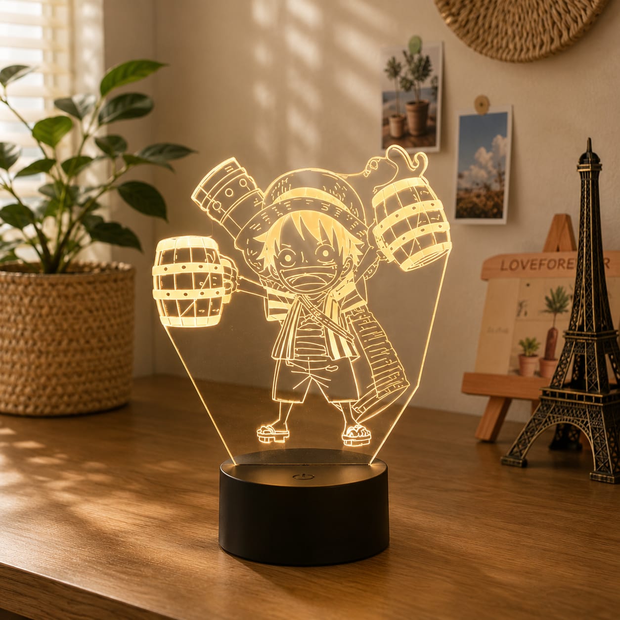Luminária LED One Piece | Abajur Acrílico Anime com Luffy, Zoro, Chopper e Hancock | Decoração Quarto Infantil e Presente de Aniversário