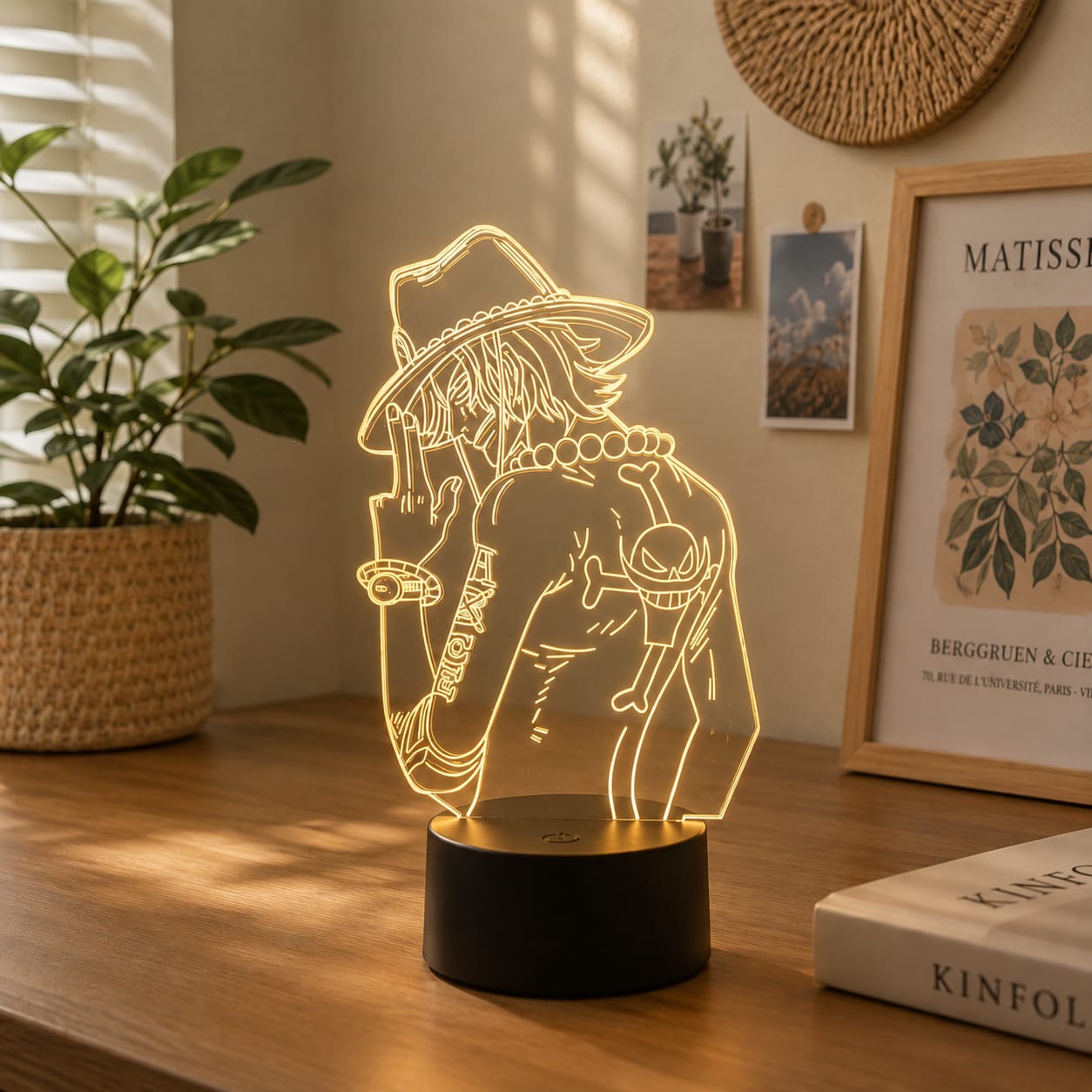 Luminária LED One Piece | Abajur Acrílico Anime com Luffy, Zoro, Chopper e Hancock | Decoração Quarto Infantil e Presente de Aniversário