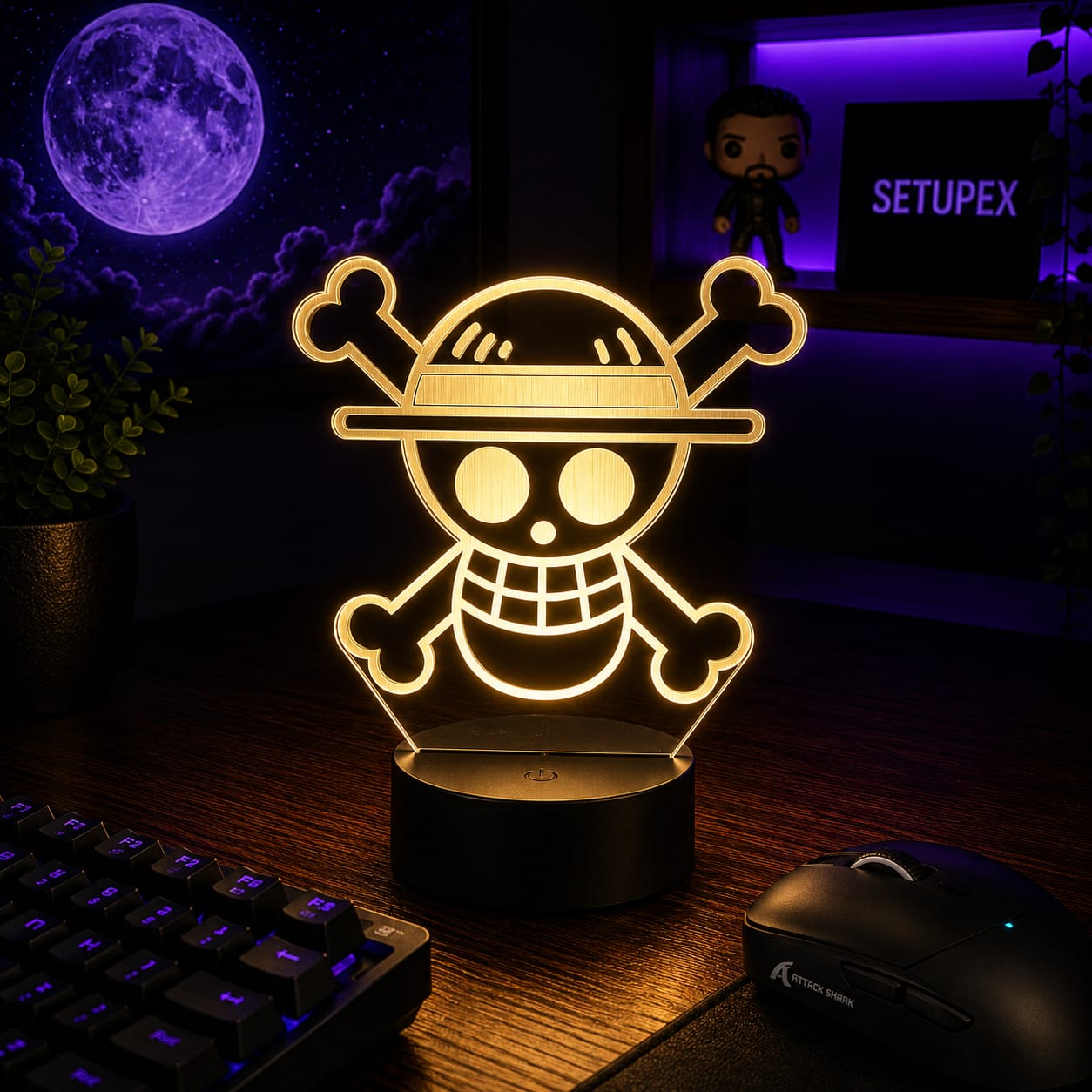 Luminária LED One Piece | Abajur Acrílico Anime com Luffy, Zoro, Chopper e Hancock | Decoração Quarto Infantil e Presente de Aniversário