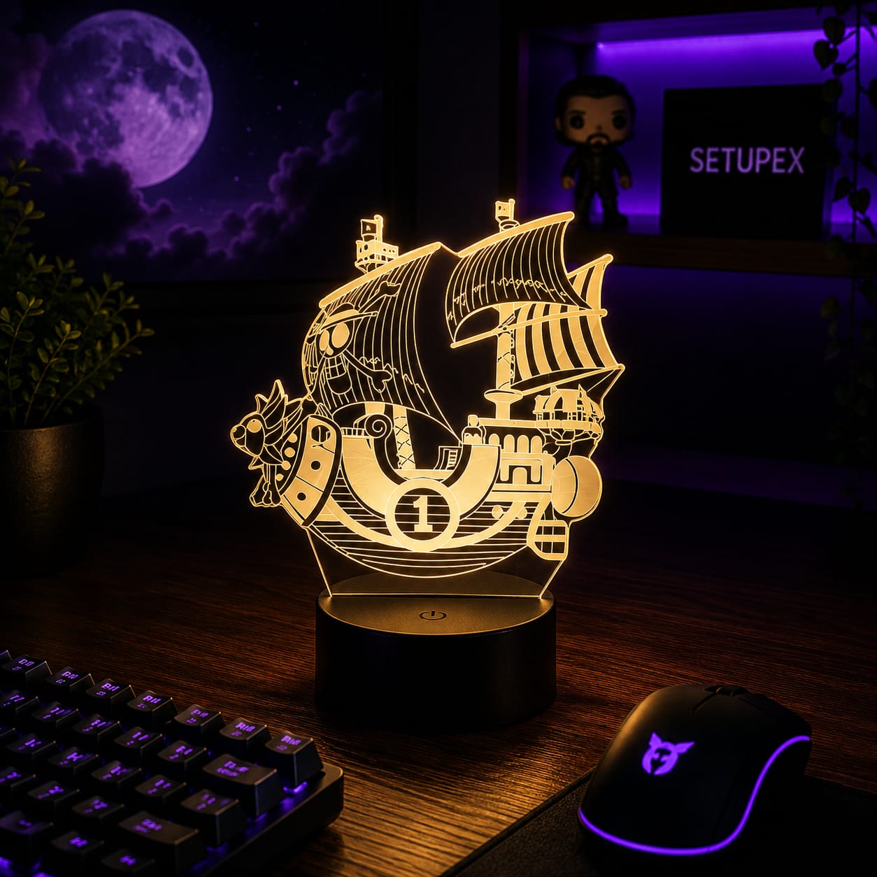 Luminária LED One Piece | Abajur Acrílico Anime com Luffy, Zoro, Chopper e Hancock | Decoração Quarto Infantil e Presente de Aniversário