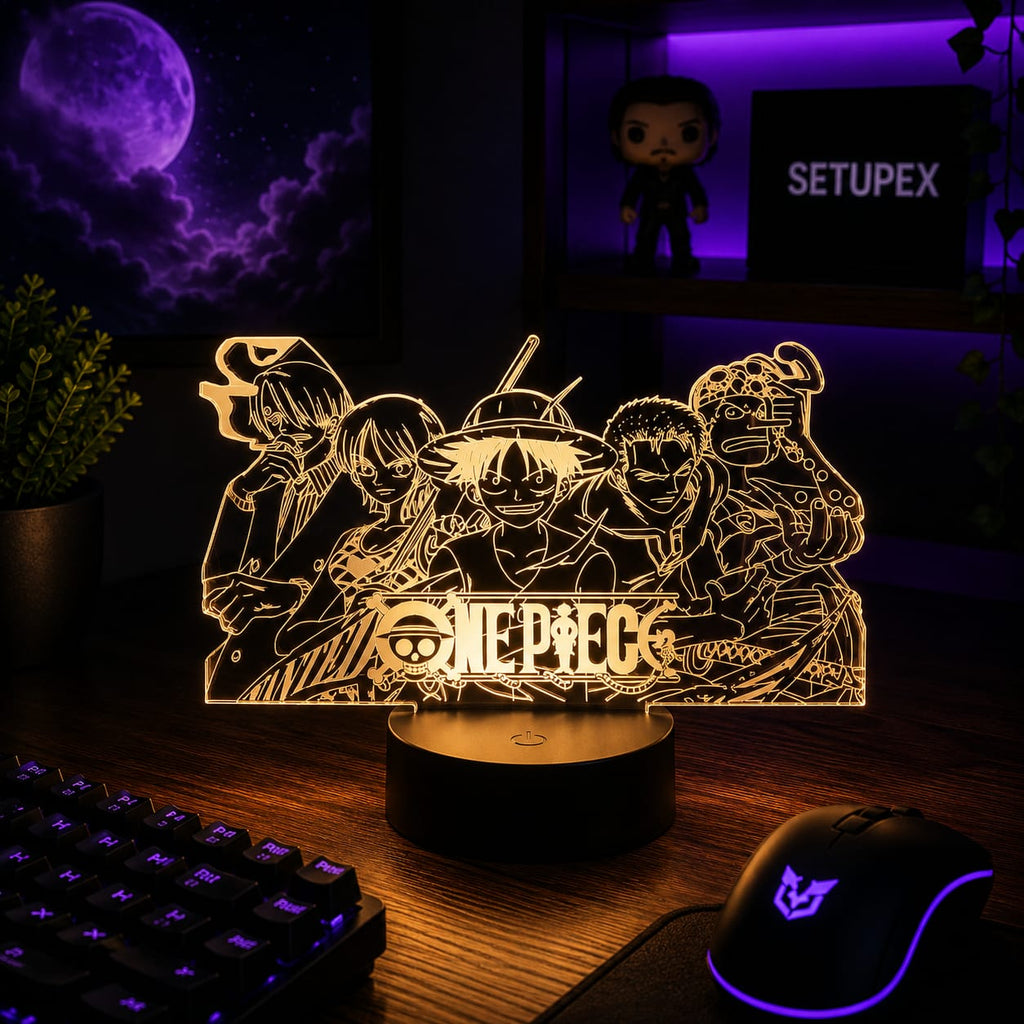 Luminária LED One Piece | Abajur Acrílico Anime com Luffy, Zoro, Chopper e Hancock | Decoração Quarto Infantil e Presente de Aniversário
