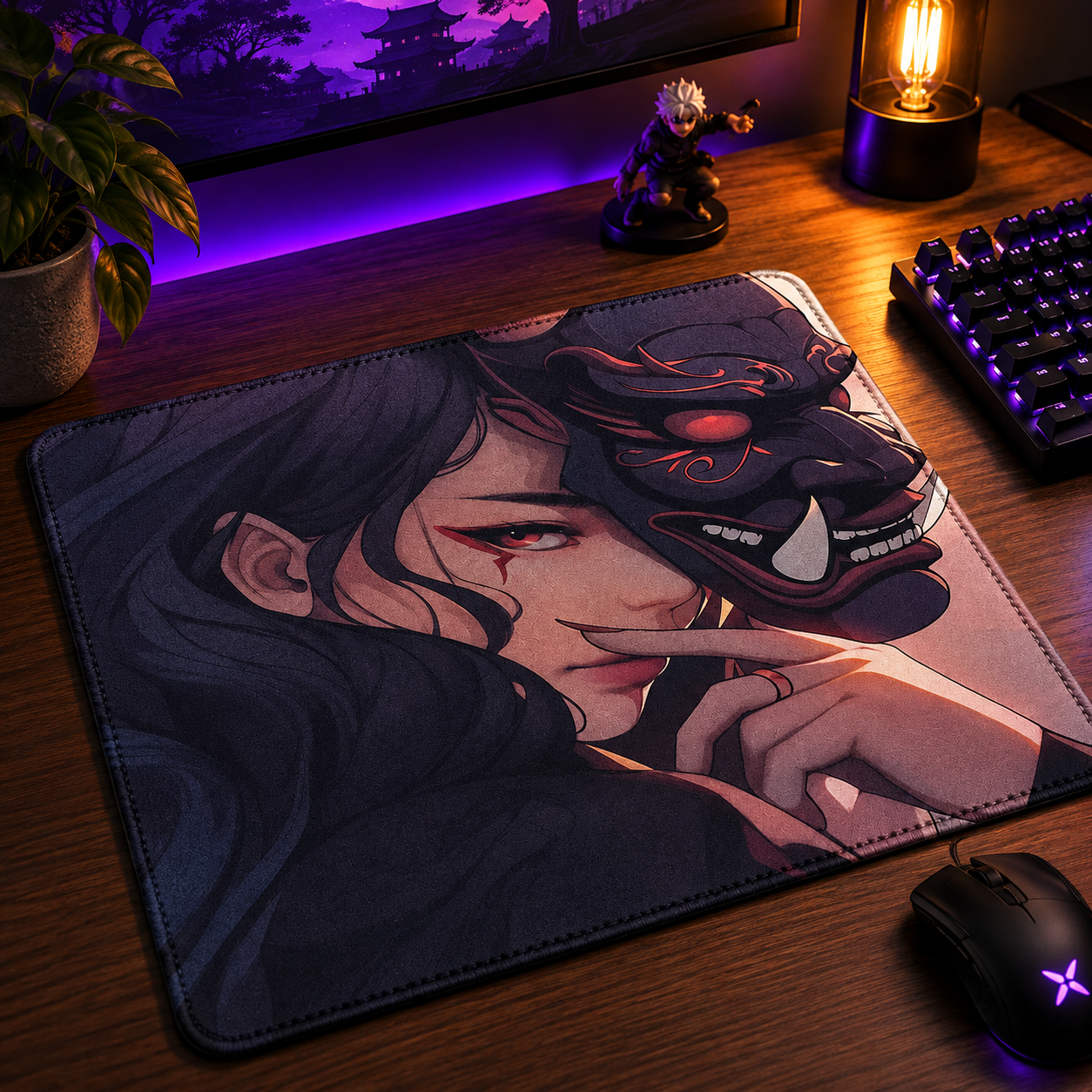 Mouse Pad Gamer Oni Girl 45x40 Antiderrapante Premium