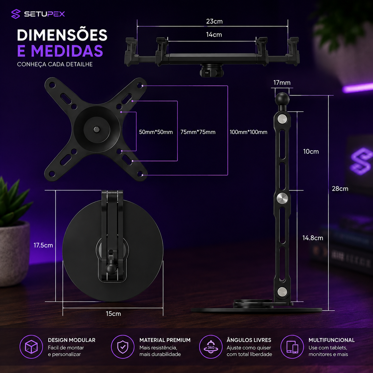Suporte Articulado Premium para Monitor e Tablet — Rotação 360°