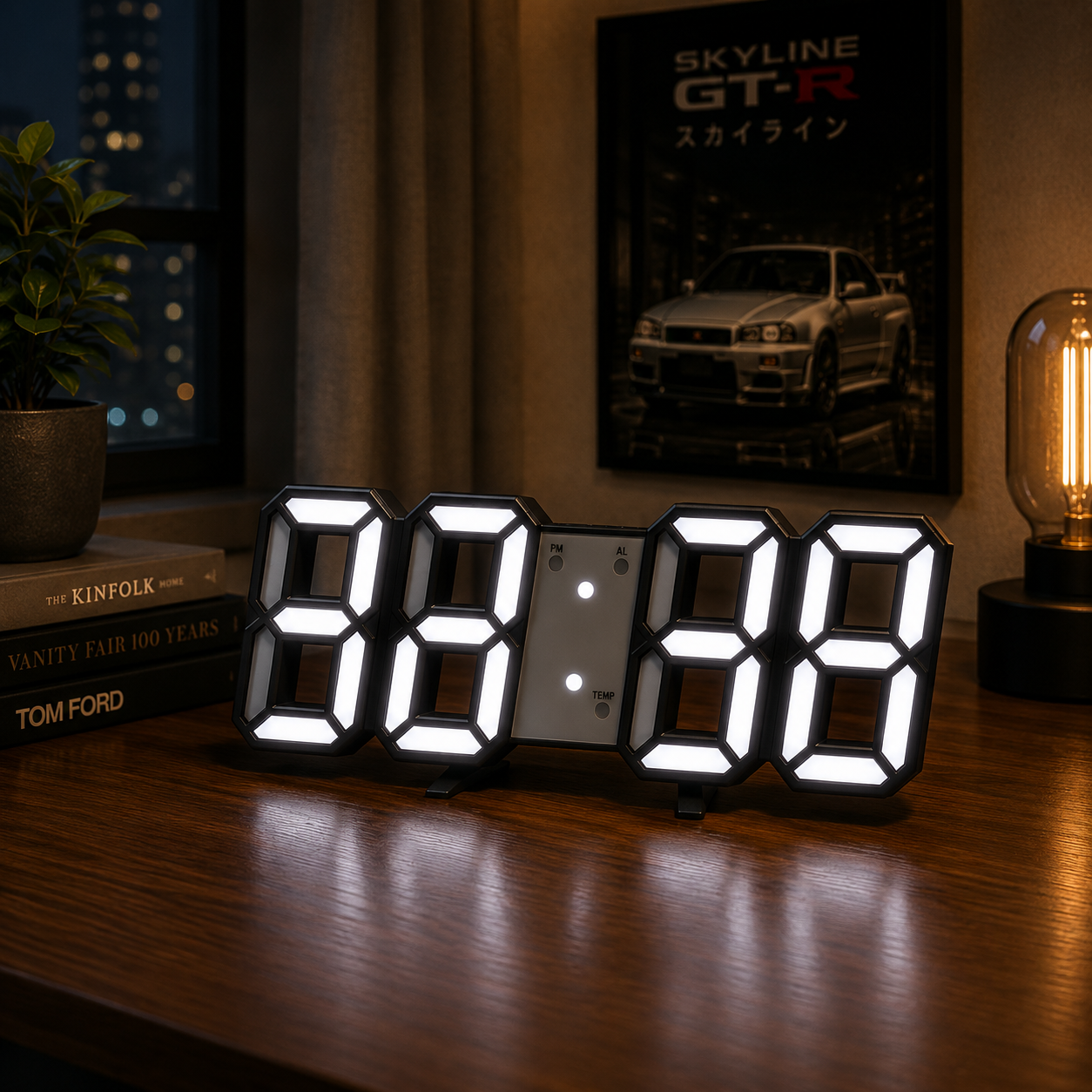 Relógio de Parede LED 3D Moderno com Data e Hora