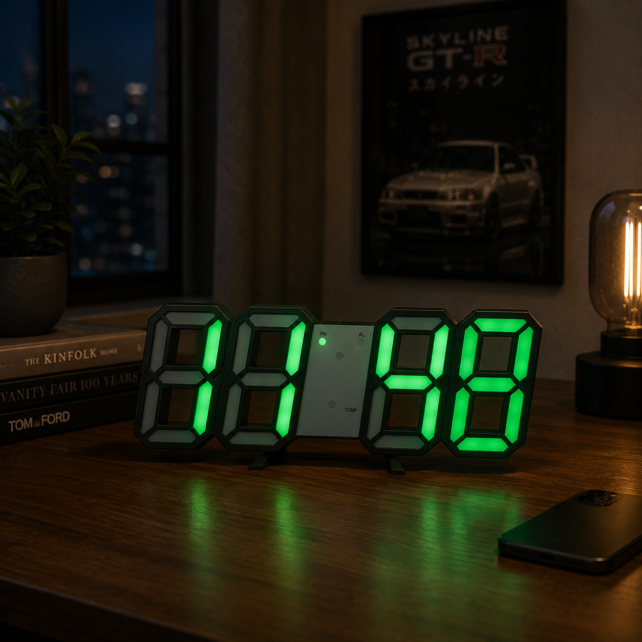 Relógio de Parede LED 3D Moderno com Data e Hora